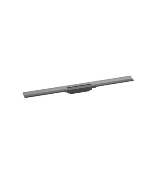 Hansgrohe Duschrinne in Schwarz mit einem durchgehenden, flachen Design. Geeignet für die Wandmontage und kürzbar für die Anpassung an verschiedene Duschräume.